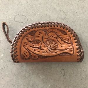 Vintage 60s Tooled Leather Coin Pouch